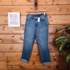 J. Jill NWT High-Rise Cropped Denim Cuffed Jeans Shorewash Fringe Boho Sz 4 X26"